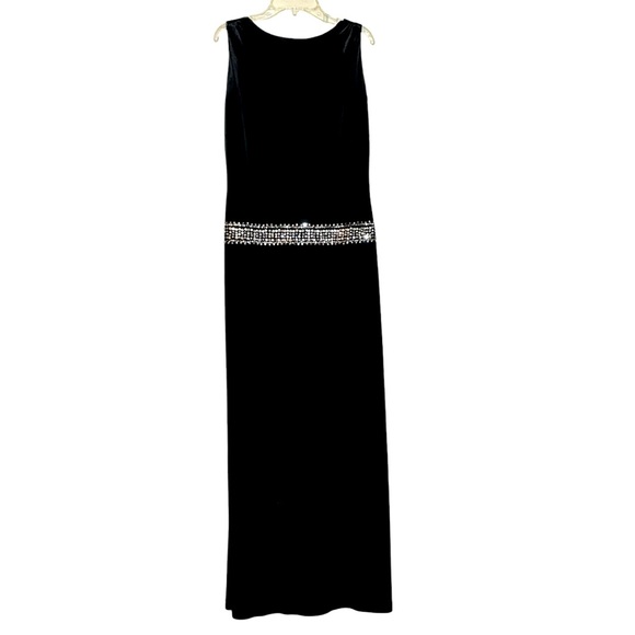 Robbie Bee‎ Velvet Maxi Dress Womens 8 Black Low Back Silver Sequins - Picture 1 of 9